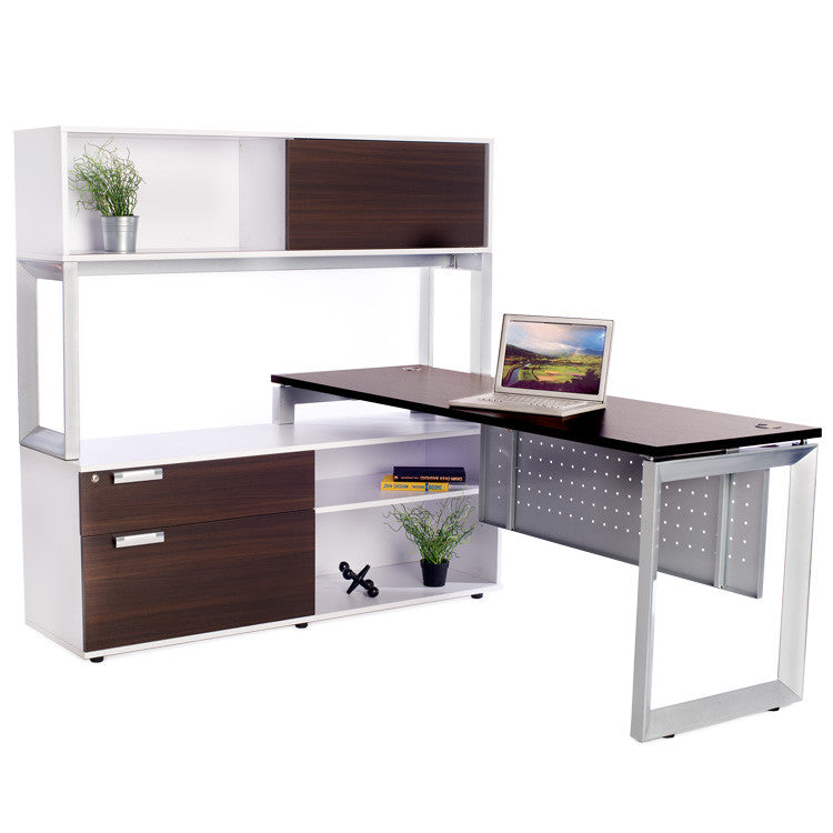Options Straight Desk with Low Credenza and Overhead Storage - Online Office Furniture