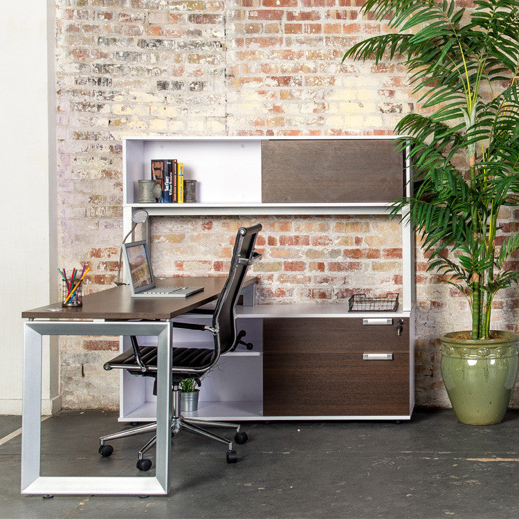 Options Straight Desk with Low Credenza and Overhead Storage - Online Office Furniture