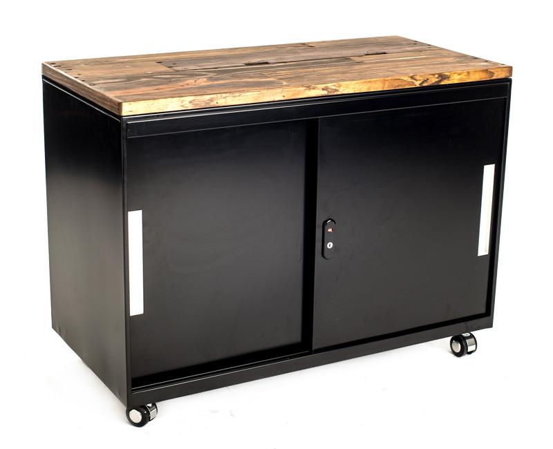 Mobile Storage Cabinet with Reclaimed Wood Top - Online Office Furniture