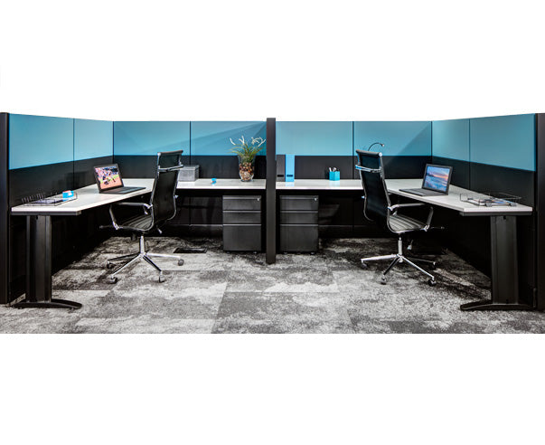 2 Person Side-by-Side Workstations with Panels and File Ped - Online Office Furniture