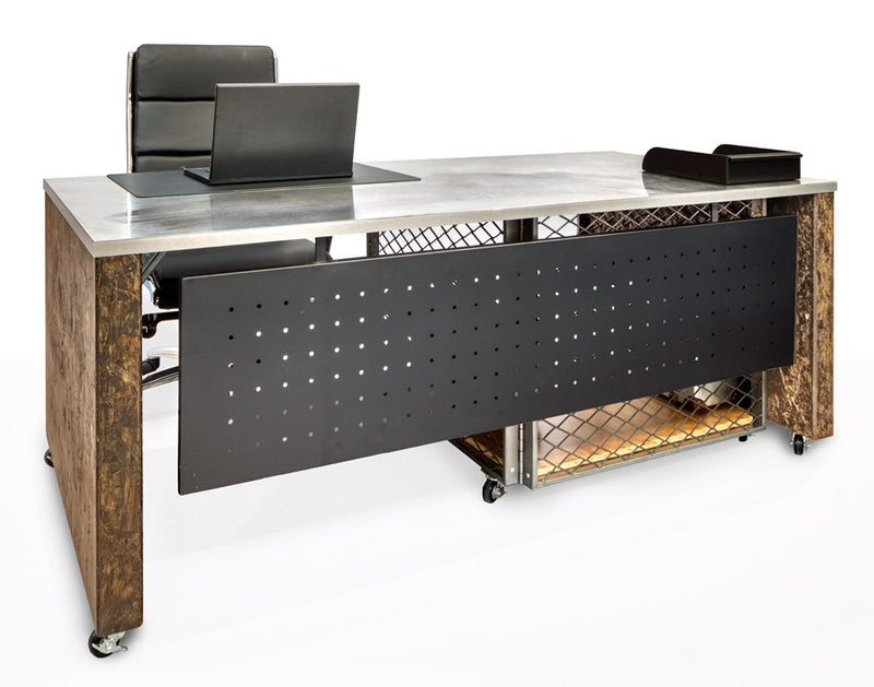 Industrial Executive Desk on Casters with Storage - Online Office Furniture
