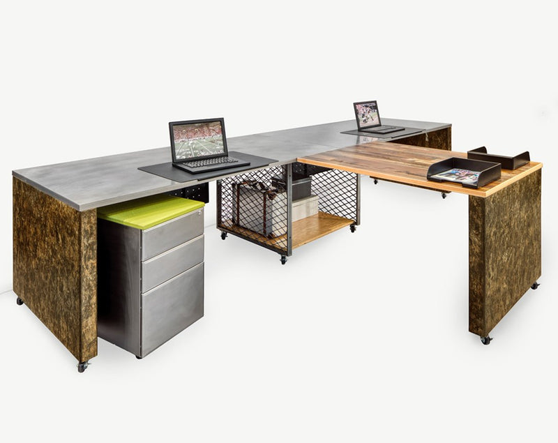Industrial 2 Pack Desks with Storage and Return - Online Office Furniture